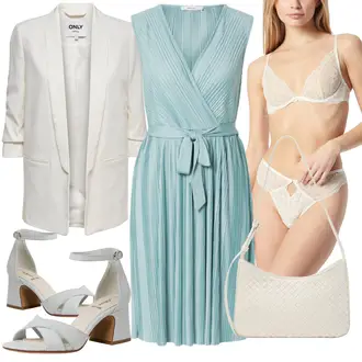 Festival Outfit mit Hellblau/Hellgrün/Blau/Grün/Türkis Kleid Große Größe/Plissee Kleid/Standesamt Kleid/Kleid Standesamt-gast/Wickelkleid About You "Elegantes Sommer Outfit"