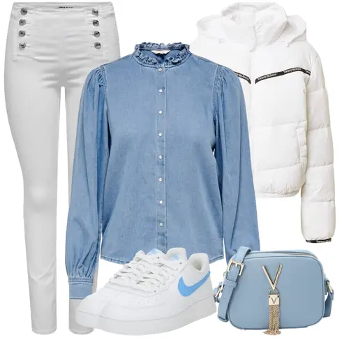 Kombinirajte Siva/Krem Hlače s Prorezom/rupa hlača/Skinny Hlače/Jeggings/Hlače Visokog Struka/Push-up Hlača Only s Svjetloplava/Plava/Pastelne boje Denim majica/Košulja s Bluzom Only