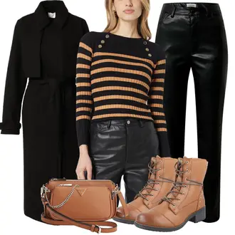 Outfit mit Braun/Orange Gestreifter Pullover/Strickjacke Tracht/Strickjacke Gefüttert/Rundhals-Strickjacke/Kurze Strickjacke/Stehkragen-Strickjacke/Vintage Strickjacke/Winter Strickjacke/Wolle Strickjacke warehouse "Perfekt für den Herbst"