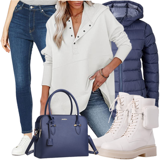 Lack Outfit mit Beige/Khaki/Weiß SchnürStiefelette/SpringerStiefel Tamaris "Modisches Winter Outfit"Look: Unisex, Safari, Techno, Bundeswehr, Lack, Esthetische