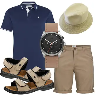 Knielang Outfit mit Beige/Khaki/Braun Musselin Shorts/Bermuda/Chino Shorts Jack & Jones "Stylische Sommerlaune"