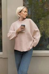 Pink Wide Pattern Crew Neck Knitwear Sweater