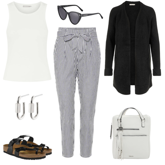Outfit mit Grau/Hellgrau/Weiß Strandhose/Boyfriend Hose/Freizeithose/Musselin Hose/Paperbag Hose VERO MODA "Coller Alltagslook"