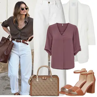 Basic Outfit sa Krem/Bijela Kaput/Pletivo Veći Broj/Tunika Pieces "Proljetni Outfit"