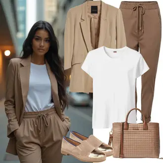 S remenom Outfit sa Smeđa/Kaki/Tamnosmeđa/Narandžasta Hlače s Prorezom/Hlače Visokog Struka/Marlene Hlača/Hlača od Kepera/Široka Hlača/Paperbag Hlača/Hlača od Odijela/Hlače od muslina bella x about you "Proljetna odjeća"