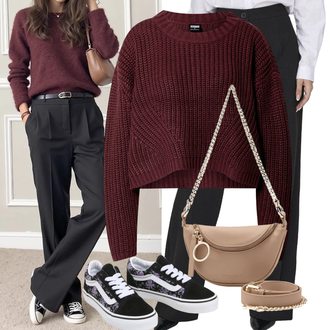 Jogging Outfits Zomer met zwart Jersey Broek/Comfortabele Broek/3/4 Broek/Trainingsbroek/Halflange sportbroek/Ontspannings Broek/Instapbroek/Geplooide broek/Bootcut Broek/Loungebroek/Heren Leren Jas Only, zwart/purper/Donkerblauw Sneaker Vans, beige Schoudertas/Kleine Tas/Schoudertas/Crossbodytas/Riemtas/Bum tas Seidenfelt "Modieuze lente-outfit"
