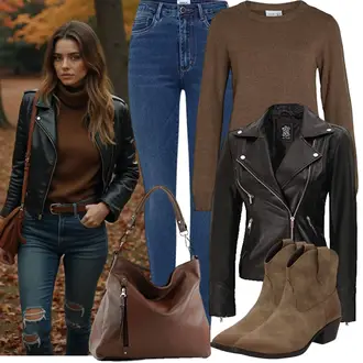 Mit Absatz Outfit mit Braun/Grau/Beige CowboyStiefel/Western Stiefelette Palado "Modisches Freizeit Outfit"