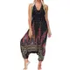 Nuofengkudu Damen Blumen Boho Jumpsuit V Ausschnitt Rückenfrei Overall Leichte Sommerkleid Playsuits Strandkleid Sommeroutfit Einheitsgröße S-Braun Pfau