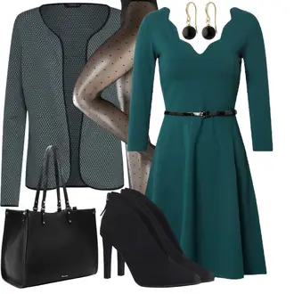 Outfit mit Grau/Dunkelgrau/Rosa/Beige Glitzer Strumpfhose/Feinstrumpfhose Falke "Outfit für die Konferenz"