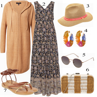 Outfit s Hnědá/Fialová Šaty S Potiskem/Dlouhé Letní Šaty/Maxi Šaty/Vintage Boho Šaty/Boho Šaty Elegantní/Boho Letní Šaty/Hippie šaty Lascana "Tvůj otmjeni outfit"