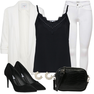 Outfit mit Weiß/Creme Lederjacke/Biker Jeans/Jeans mit Schlitz/Low Rise Jean/Low Waist Jean/Push up Jeans/Slim Fit Jeans/Cuir Chaussures/Thermojeans Only "Schöner Sommer Look"