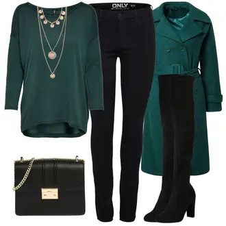 Winter Outfits mit Dunkelgrün/Grün/Türkis Bluse Große Größe/Klassische Tunika/Elegante Tunika/Festliche Tunika/Lederjacke/Longbluse/Langarmbluse/Tuniken-Shirt/Wikinger Tunika/Shirt & Top Große Größe/Tunika/T-Shirt mit 3/4-Ärmel/Klassische Länge/Casual Top/Langes Oberteil/Longshirt/Hemdoberteil Only "Stylischer Bürolook"
