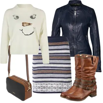 Biker Outfit mit DunkelBlau/Blau Mantel/Bikerjacke/KunstLederjacke/Jacke mit Seitlichem Reißverschluss/Lederjacke/Vintage Lederjacke Maze "Outfit für den Winter"