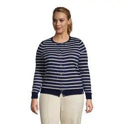 Gestreifter Supima Feinstrick-Cardigan, Damen, Gre:48-50 plus, Blau, Baumwolle, by Lands'''' End