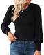 Merloria Pullover Damen Rundhals Laternenärmel Strickpullover Eleganter Langarm Jumper Winter Pulli Warm Oversize Oberteile Top Schwarz M
