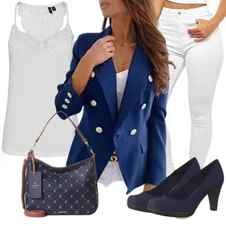 Groß Outfit mit Blau/Hellblau/Dunkelblau Lederjacke/Kurzblazer/Blazerjacke/Blusenblazer/Eleganter Blazer/Boyfriend Blazer/Longblazer/Lässiger Blazer/Zweireiher Blazer Soulolo "Modischer Look"