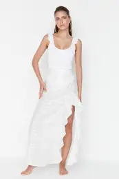 Viscose Ecru Ruffle Beach Skirt