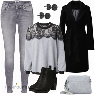 Outfit mit Schwarz Chelsea Boot/Lederjacke/Leder Stiefelette/Gefütterte Stiefelette/Gummistiefelette Only "Alltagsoutfit mit Spitze"