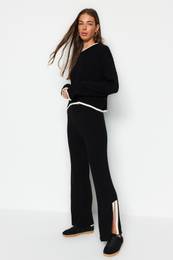 Black Crop Ribbed Color Block Knitwear Bottom-Top Set