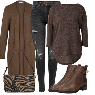 Mit Gürtel Outfit mit Braun/DunkelBraun/Beige Klassischer Stiefel/Cowboystiefel/Gefütterte Stiefelette/Vintage Stiefel/Rahmengenähter Schuh/Leder Stiefelette/Lederjacke/Vintage Stiefelette/Reitstiefel/Chelsea Boot About You "Praktischer Look"