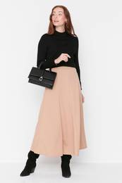 Camel Flared Scuba Knitted Skirt