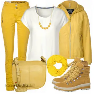 Outfit mit Gelb Hose CECIL, Gelb CECIL, Grau CECIL "Elegantes Herbst Outfit"
