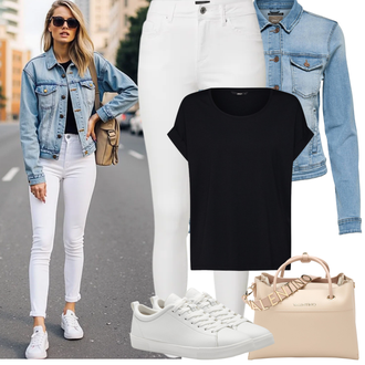Jeans Outfit mit Hellblau/Blau Mantel/Bluse Große Größe/Kurze Jeansjacke/Vintage Jacke Only "Frühling outfit"