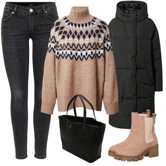 spitze Outfit mit Beige/Braun Stiefel Chelsea Boot/Lederjacke/Gefütterte Stiefelette Bullboxer "Warmer Winterlook"