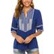 Seasonal Ukraine Bluse Sommer Damen Tunika Bohemian Stickerei Folklore Tops Boho Hippie Kurzarm Lose Oberteil (058-Blau,M)