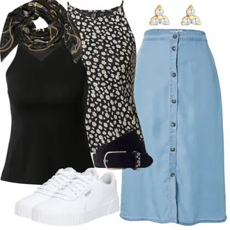 Button Down Outfit mit Hellblau/Blau Short Große Größe/90er Rock/Jeansrock/Vintage Jeansrock/Kleid Große Größe About You "Outfit für den Sommer"