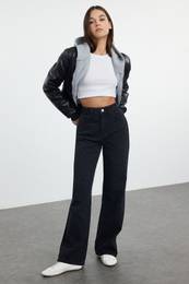 Black Patterned High Waist Wide Leg Jeans