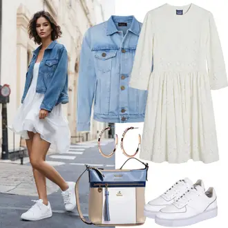 Outfit s Růžová/Bílá/Béžová/Hnědá Teniska se Třpytkami/Nízká Teniska/Teniska s dírkovaným vzorem/Teniska na platformě/Úzká Teniska/Kožené Tenisky/Letní Tenisky Tamaris "Jarní volnočasový outfit"