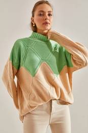 Women's Turtleneck Diamond Patterned Knitwear Sweater