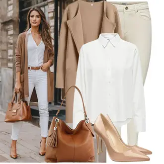 Frühlings Outfits Old Money mit Beige/Braun Bequemer Pump/Eleganter Schuh/High Heel/Hochfrontpump COLETER "Outfit für den Frühling"Look: Classic, Elegant, Sexy, Stil, Empire, Trachten, Burlesque, Old Money, Nahtlos