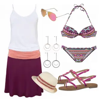 Outfit mit Lila/Rosa Neckholder Kleid/2-in-1 Kleid/Jerseykleid/Tenniskleid/Vokuhila Kleid BEACH TIME "Beachlife"