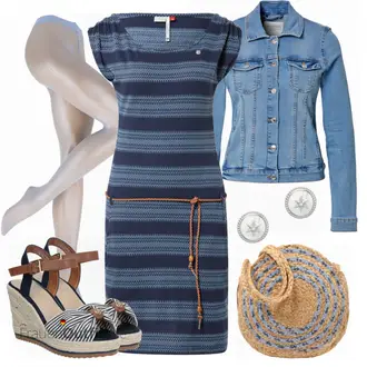 Outfit mit Blau/Dunkelblau/Hellblau Jerseykleid/Etuikleid mit Reißverschluss/Kleid mit Tasche/Etuikleid/Polokleid/Lässiges Kleid/Tenniskleid Ragwear "Sommerliches Freizeit Outfit"