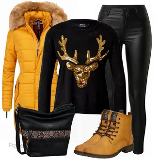 Outfit mit Schwarz/Silber/Beige/Türkis Strick Große/Sweatmode/Weihnachtspullover/Glitzer Pullover/Pullover Bedrucken/Samt Pullover/Vintage Pullover/Winterpullover Only "Cooles Herbst Outfit"