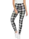 DIDK Damen Crop Kariert Leggings Elastischer Bund Casual Sommerhose Skinny Hosen mit Plaid Schmal Pants Basic Schwarz-Weiß L
