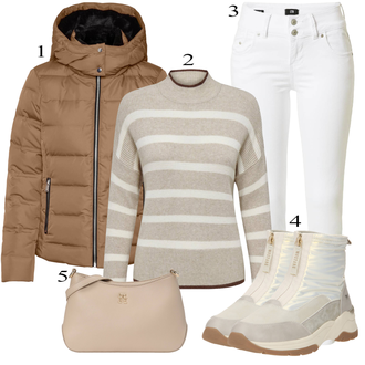 outfit mit Rjava/Bež/Khaki Pulover Carmen/Preprost Pulover/Volnen Pulover/Pulover Nicki/Črtasti Pulover Only "Obleka za jesen"