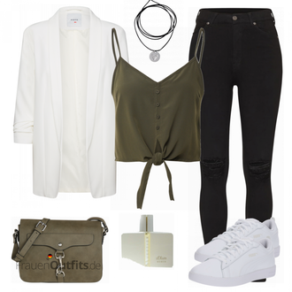 Punk Outfit mit Schwarz Lederjacke/Lederjacken/Jeans mit Schlitz/Jeans mit Loch/High Waist Jeans/Biker Jeans/Push up Jeans Dr. Denim "Schöner Sommer Look"Look: Uni, Schön, Punk, Nahtlos, Techno
