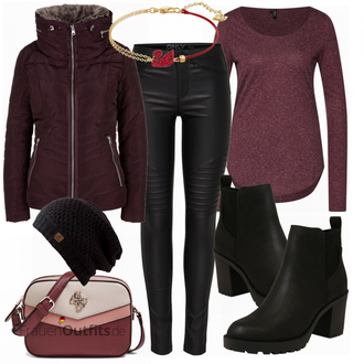 Outfit mit Schwarz Chelsea Boot/Lederjacke/Leder Stiefelette/Gefütterte Stiefelette/Gummistiefelette Only "Guess Tasche"