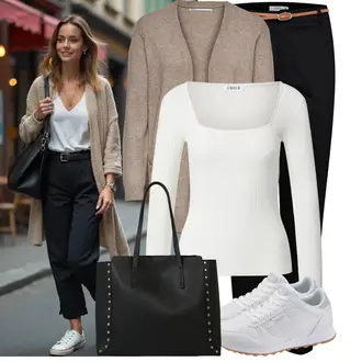 Outfit mit Orange/Beige/Creme/Braun/Weiß Bequemer Schuh/gesundheitsschuh/Sneaker Low/Plateau-Sneaker/Sicherheitsschuh/Hausschuh Pantoffel/Sneaker Mit Lochmuster/Sneaker Mit Seitlichem Reißverschluss/Walkingschuh Skechers "Stylische Kombination für den Frühling"