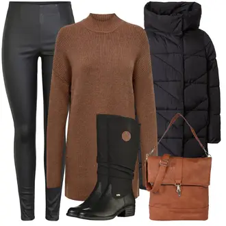 Blagdanske kombinacije Old Money sa Crna/Siva/Tamnosiva/Kaki Kožne tajice/Hlače od Umjetne Kože/Tajice od Vinila/Tajice Kožnog Izgleda Pieces "Zimski outfit"Look: Old Money, Techno, Besprijekorno, Mokri izgled