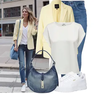 Outfit sa Plava/SvjetloPlava Hlače Jeggings/Traper Tajice/Skinny Hlače Only "Moderan look za slobodno vrijeme"