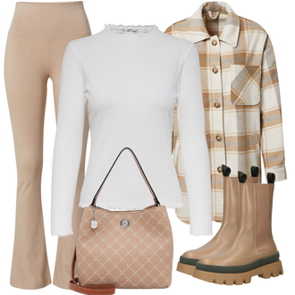 Outfit mit Braun/Beige Chelsea Boot/Lederjacke/Gummistiefelette/Gummistiefel Marc O'Polo "Cooles Herbst Outfit"