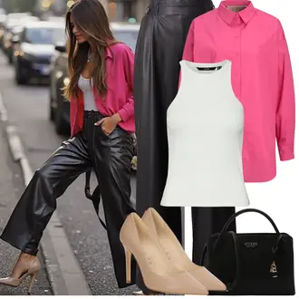 Koncer Outfit sa Pink Duga Bluza/Tunika Majica/Jednobojna Bluza/Oversize Bluza/Bluza s Podignutim Ovratnikom/Bluza s gumbom/Bluza Dugih Rukava/Slip-on Bluza jjxx, Bijela/Krem/Siva/Kaki/Svjetlozelena/Srebro Majica I Top Veći Broj/Bluza Veći Broj VERO MODA "Proljetni Outfit"Look: Koncer, Rave, Gala, Tulum, Obljetnica, Škola, Potvrda, Valentinovo, 40. rođendan, Majčin dan, dan na plaži, Festival, Bazen