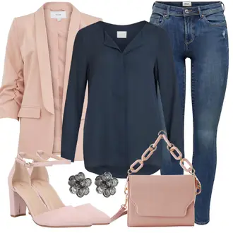 Outfit mit Dunkelblau Bluse und Tunika/Bluse Große Größe/Blusenbody/Bluse Mit Knopf/Bluse mit Stehkragen/Business Bluse/Lederjacke/Langarmbluse/Bügelfreie Bluse/Seidenbluse/Schlupfbluse/Einfarbige Bluse/Businesshemd/Casual Hemd/Business Hemd/Bügelfreies Hemd/Hemdbluse Vila "Toller Look für den Frühling"
