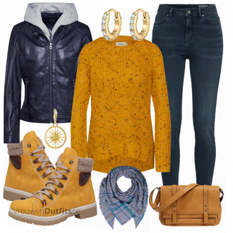 Outfit met geel Laars Rieker "Vero Moda Broek"