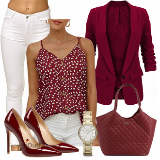 Outfit mit Rot/Bordeaux/Dunkelrot/Braun Vintage Pumpe/Business-Schuh/High Heel/Bequemer Pump/Hochfrontpump/High Heel Pumps AOOAR "Business Look für Damen"