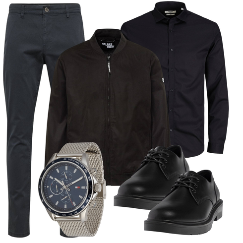 Schwarz/Dunkelblau Bluse Große Größe/Business Hemd/Businesshemd/Hemdbluse/Casual Hemd Jack & Jones kombinieren